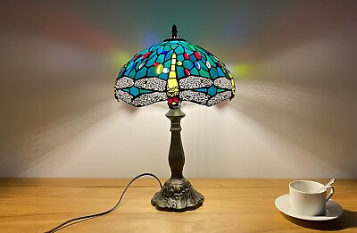 #ad Tiffany Style Dragonfly table lamps Stained Glass Lamp Sea Blue Accent Lamp 18quot; $108.99