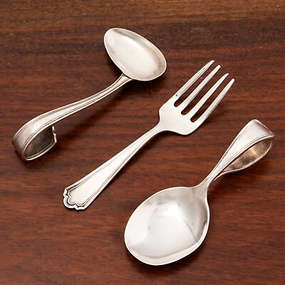 #ad 3 WEBSTER STERLING SILVER 3 PC BABY SET FORK SPOON LEFT HANDED FEEDING SPOON $114.50