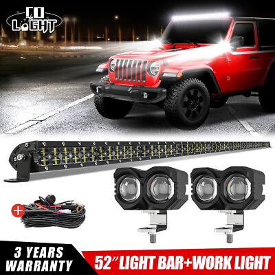 52#x27;#x27; LED Light Bar Dual Row 6D 3quot; Spot Pods amber white Wire Fit Jeep Wrangler $129.99