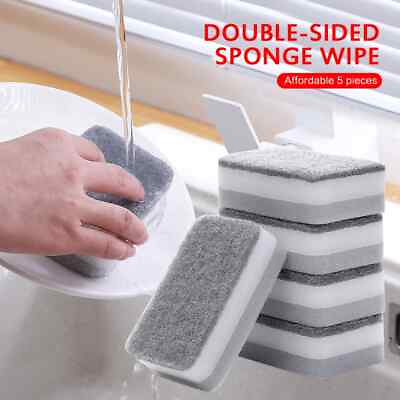 #ad 5pcs Double sided Cleaning Sponges Pan Pot Dish Washing Sponges Kitchen Tablewar $12.83