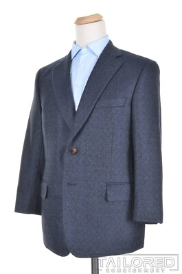#ad PAUL STUART Blue Geometric Lambswool Cashmere Blazer Sport Coat Jacket 40 S $135.00