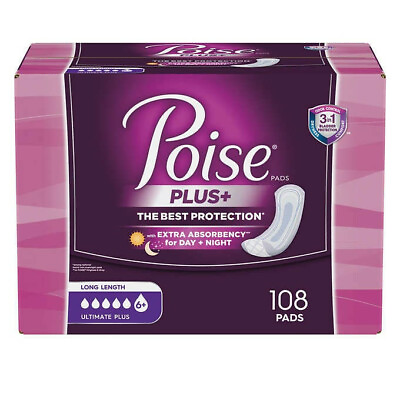 #ad POISE Ultimate Absorbency Pads Size: Long 108 Count New Free Shipping $53.99