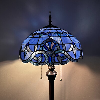 #ad Tiffany Style Floor Lamp Blue Stained Glass Baroque Style Lavender LED Bulb H64quot; $209.99