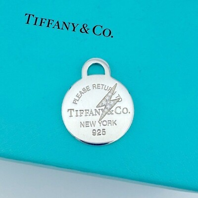 #ad RARE Tiffany amp; Co. Pave Diamond Lightning Bolt Circle Charm Sterling Silver $950.00