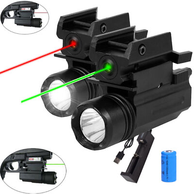 #ad LED Gun Pistol Flashlight amp; Green Red Dot Sight Laser Combo For Rail Hunting US $25.99