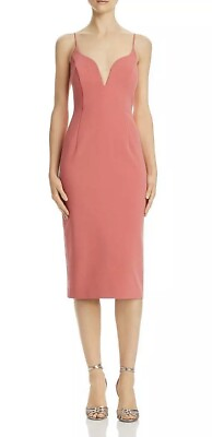 #ad NWT Jill Jill Stuart Pink Sweetheart Fitted Deep V Neck Midi Dress Womens Size 8 $49.49