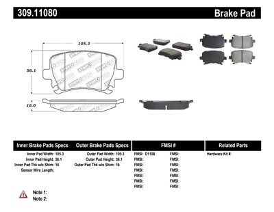 #ad Stoptech Sport Brake Pads with Hardware 309.1108 $108.25