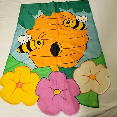 #ad Flag Nylon Bee Hive Flower Spring Summer 43 x 28 Double Side Yard Garden Outdoor $24.99