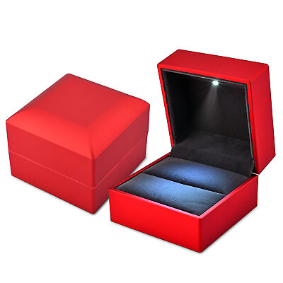 Red LED Jewelry Gift Box Lighted Engagement Ring Box for Proposal Wedding Case $6.56