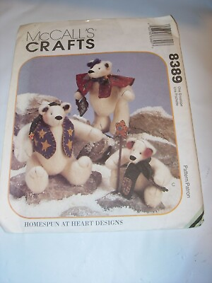 #ad CRAFTS UNCUT MCCALLS 8389 Sewing Pattern SNOW BEARIES BEAR FAMILY FABRIC ANIMAL $9.99