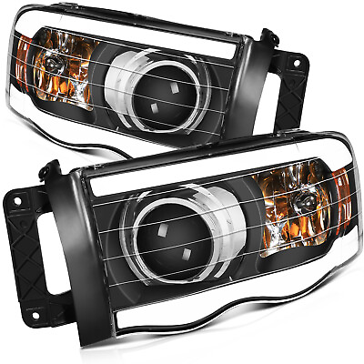 #ad For 2002 2005 Dodge Ram 1500 2500 3500 Black Projector Headlight Pair W LED DRL $166.99