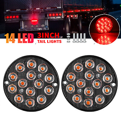 #ad 2X 3quot;inch Round Red 14 LED Truck Trailer Stop Turn Tail Brake Light Waterproof $12.65