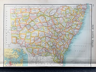 #ad 1902 NEW SOUTH WALES AUSTRALIA ORIGINAL ANTIQUE MAP BY JOHN BARTHOLOMEW GBP 19.99