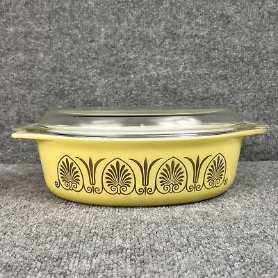 #ad Vintage Pyrex Golden Classic Casserole Dish 045 with Clear Lid 2 1 2 QT $76.49