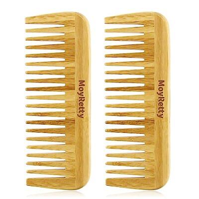 #ad 2 Pieces Bamboo Hair Comb Wide Tooth Brush Handmade of Natural Bamboo Wood Anti $14.67