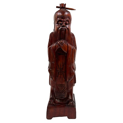 #ad Chinese Deity Wood Carved Figure Chinese Immortal Statue $80.00