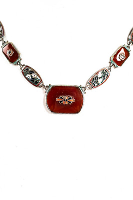 #ad Designer Art Deco Style Carnelian Marcasite Sterling Silver Floral Necklace 15quot; $109.79