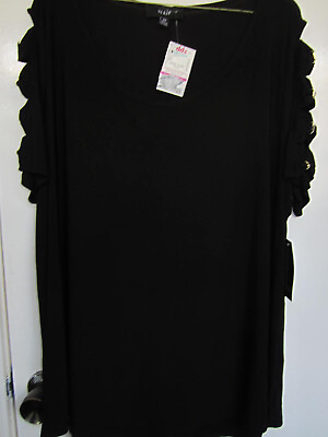 #ad Naif Black 2X Cut Out Puffy Sleeves Round Neck Top $17.99