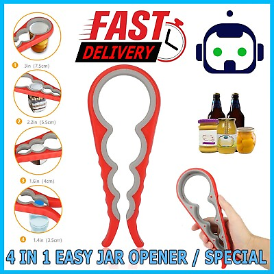 #ad Jar Opener Rubber 4 In 1 Quick Lid Bottle Cap Grip Twister Remover Kitchen Tool $5.99