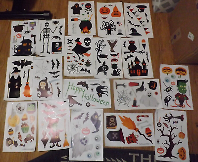 #ad 18 NEW sheets Halloween Window Clings Decorations Witch Pumpkins Ghosts bat cat $30.00