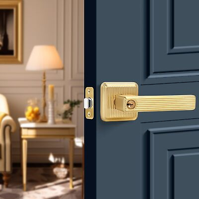#ad Square Heavy Duty Door Handle with Keys Stripe Keyed Entry Door Lever with Lo... $38.71