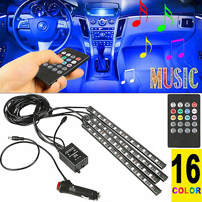 #ad Car RGB 48 LED Light Strip Interior Atmosphere Neon Lamp Remote Control For Cars $9.99