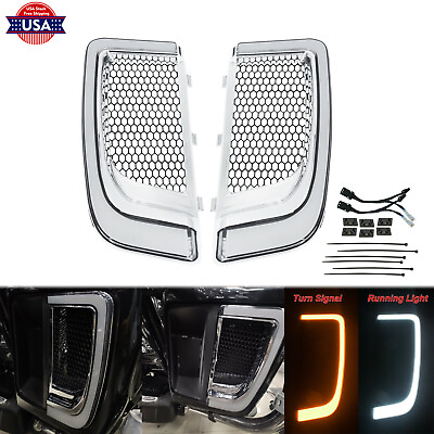 #ad Chrome Fairing Lower Grills LED Turn Signal Lights Fit For Touring Street Glide $36.99