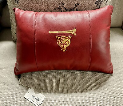 #ad NWT MYOPIA HUNT CLUB embroidered red Leather Winston Pillow $299.99