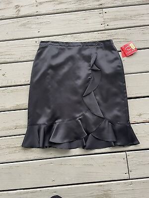 #ad New Oscar De La Renta Trumpet Skirt Womens Size 14 Black Sateen Ruffle Hem $19.99