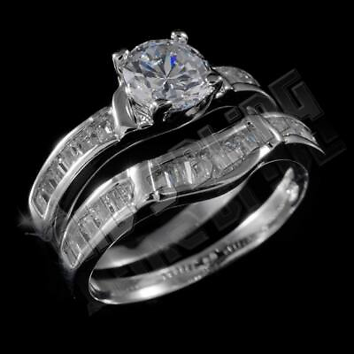 #ad 18K White Gold Wedding Engagement Band Set CZ Silver Womens Ladies Wedding Ring $19.99
