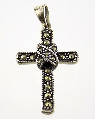 #ad PD Sterling Silver and Marcasite Cross Pendant 2.4 Grams 925 $20.80