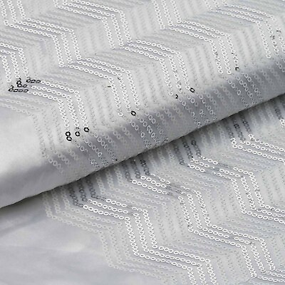 Silver White Sequined POLYESTER FABRIC 54quot; x 4 yards DIY Light Gray Sew Craft $32.44