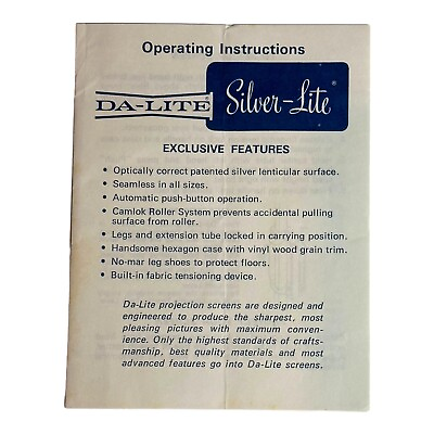 #ad Vintage Da Lite Silver Flyer Portable Movie Projection Screen Instructions Paper $10.39