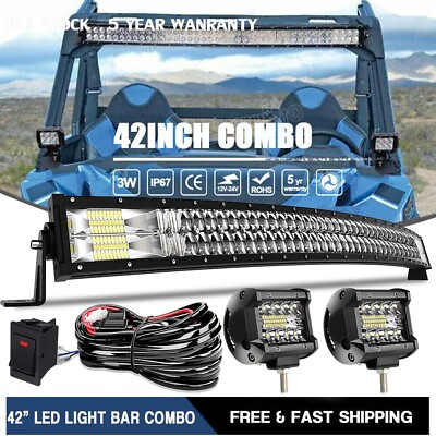 42inch LED Light Bar Curved Flood Spot 5D Combo SUV ATV 4WD 4#x27;#x27;Pods Wiring $78.50