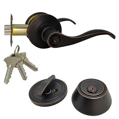 #ad Lever Lock and Deadbolt Lock Set Keyed Cylinders 6 Keys Entry Ext Int Sc1 ORB $30.05