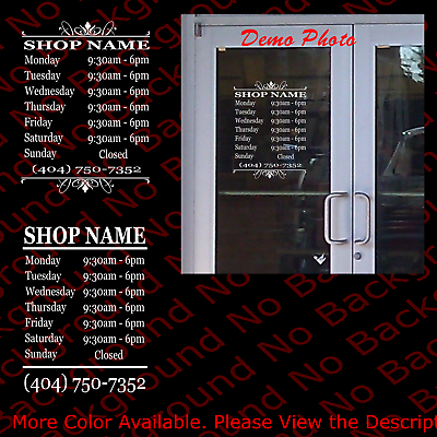 #ad Custom Store Shop Name BUSINESS Open HOURS Vinyl Decal Sign Window Door BS015 $10.50