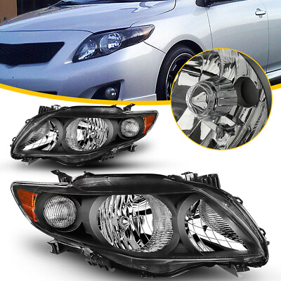 #ad Fit 2009 2010 Toyota Corolla Black Headlight Headlamps LeftRight 2x Assembly E $79.99