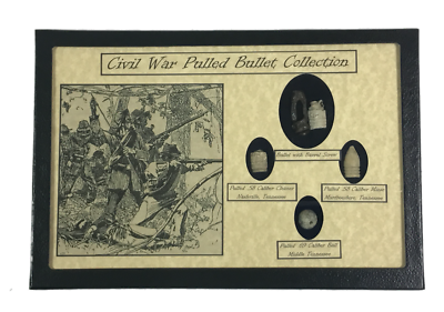 #ad Original Civil War Pulled Bullets with Barrel Screw in Glass Topped Display Case $69.89