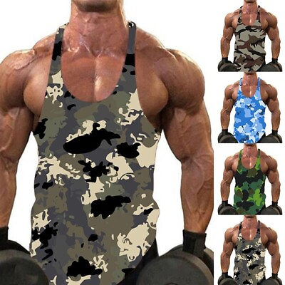 #ad Sleeveless Muscle Tee Tops Stringer Vest Gym Workout Training Bodybuilding Mens $14.51