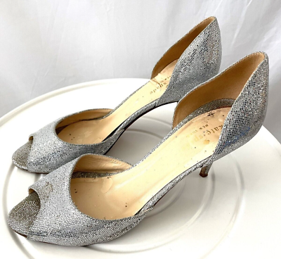 #ad Kate Spade Pump Silver Glitter Open Toe Stiletto Heel Shoes 8.5B Made In Italy $29.99