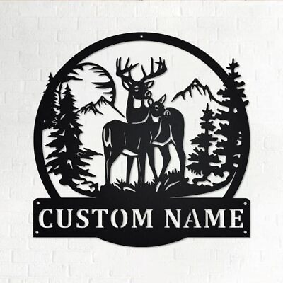 #ad Personalized Deer Metal Signs Deer Hunting with Mountain Forest Wall Art Decor $29.95