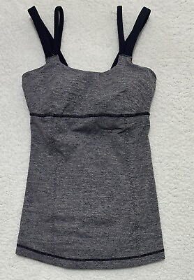 #ad Lululemon Active Strength Tank Double Strap Padded Built in Bra Size 4 Gray Navy $17.49
