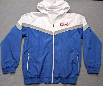 #ad Coors Light Made To Chill Hooded Windbreaker Jacket Men#x27;s Size Large Blue White $38.95
