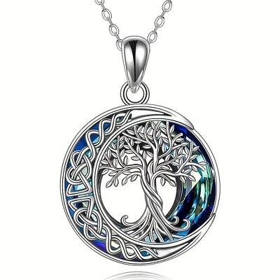 #ad Fashion Women Tree Of Life Crystal Pendant Necklace Jewelry Blue Silvery Gift $12.98