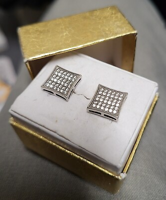 #ad Unisex Kite Square Micro Pave Concave Square Stud Earrings 925 Sterling Silver $14.99