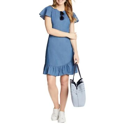 #ad Draper James Chambray Faux Wrap Ruffle Dress Womens Size 6 Flutter Sleeve Blue $21.68