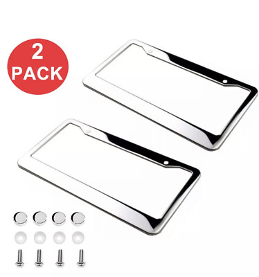 2PCS Chrome 304 Stainless Steel Metal License Plate Frame Tag Cover Screw Caps $11.95