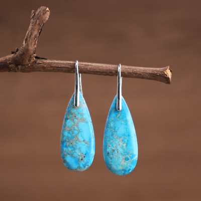 #ad Natural Turquoise Stone Teardrop Dangle Earrings Blue Gemstone Drop Earrings $11.90