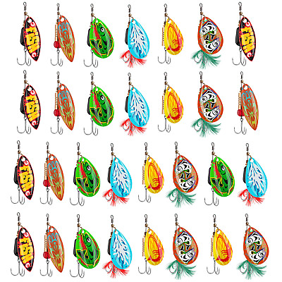 #ad 30pcs Fishing Lures Metal Spinner Baits Crankbaits Hooks Baits Trout Bass Tackle $11.99