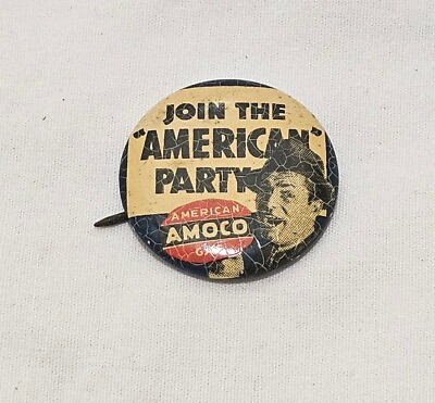 #ad 1940s Vintage American Oil Company Amoco Gas Advertising Badge Pinback 1quot;W $13.99